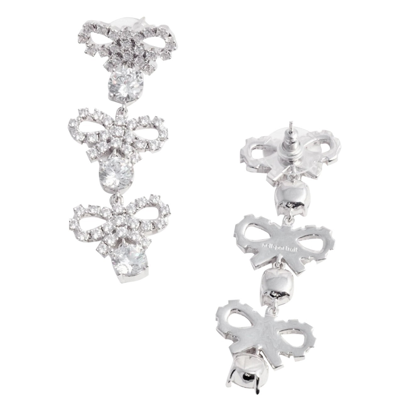 Self Portrait Women Micro Bow Crystal Tiered Earrings DestGlow