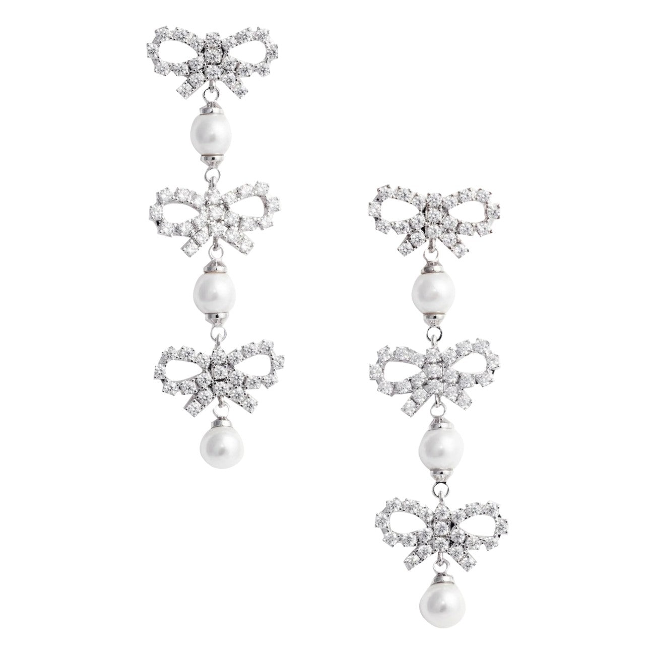 Self Portrait Women Micro Bow Pearl Tiered Earrings DestGlow