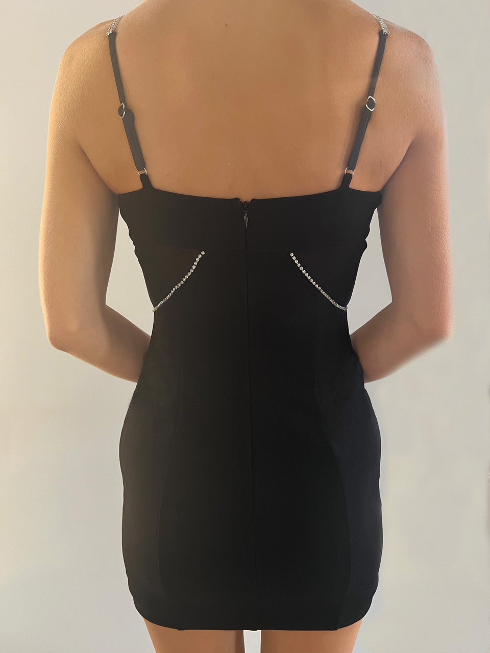 Size XS, Millionaire Mini Dress - Crystal Chain Black Cocktail Dress - FINAL SALE