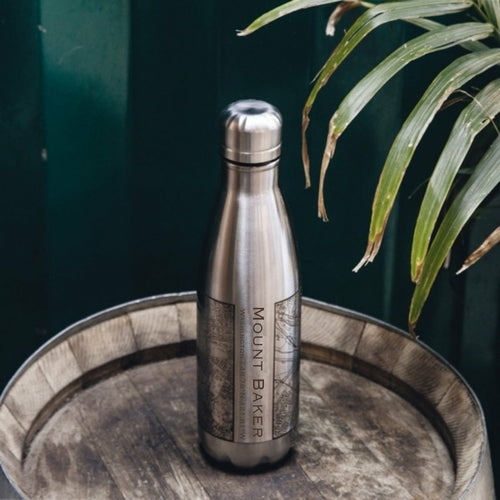 Mount Baker Washington Engraved Topographic Map Insulated Bottle - 17oz Custom Stainless Steel