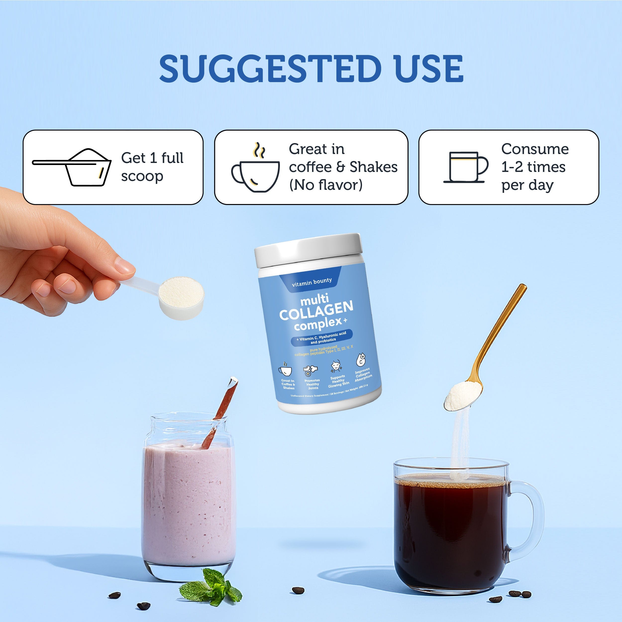 Multi Collagen Complex + - 5 Types of Collagen with Vitamin C & Hyaluronic Acid for Skin, Hair, Nails & Joints - DestGlow