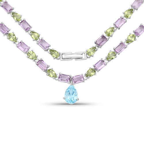 32.50 Carat Genuine Multi Stones .925 Sterling Silver Necklace by Bids.com
