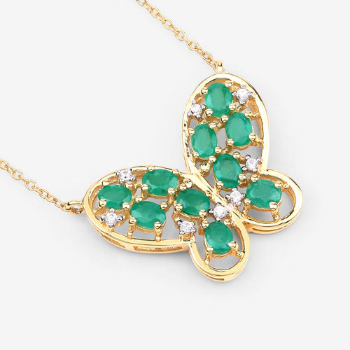 1.56 Carat Genuine Emerald and White Zircon .925 Sterling Silver Necklace by Bids.com