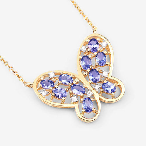1.86 Carat Genuine Tanzanite and White Zircon .925 Sterling Silver Necklace by Bids.com