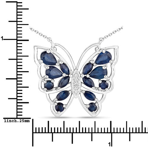 2.94 Carat Genuine Blue Sapphire and White Zircon .925 Sterling Silver Necklace DestGlow
