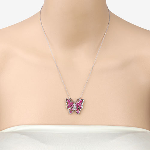 2.88 Carat Genuine Ruby and White Zircon .925 Sterling Silver Necklace by Bids.com