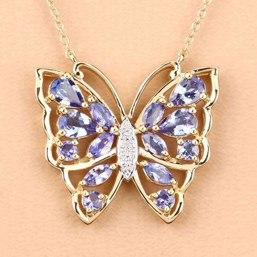 2.76 Carat Genuine Tanzanite and White Zircon .925 Sterling Silver Necklace by Bids.com