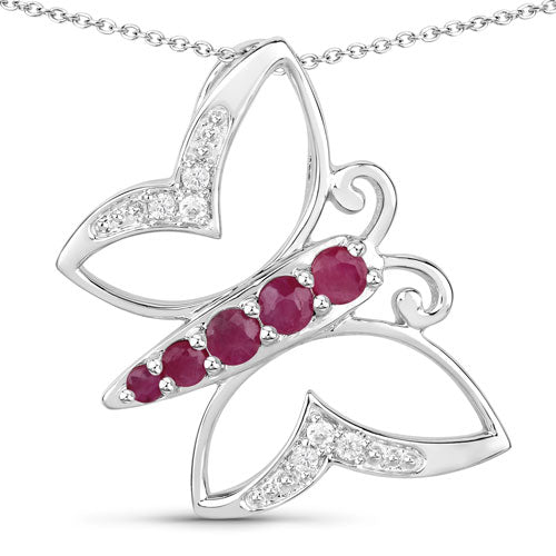 0.62 Carat Genuine Ruby and White Zircon .925 Sterling Silver Necklace DestGlow