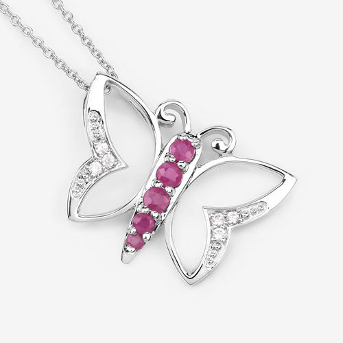 0.62 Carat Genuine Ruby and White Zircon .925 Sterling Silver Necklace DestGlow