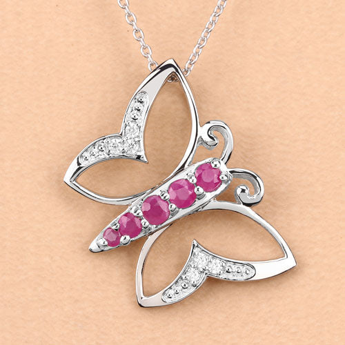 0.62 Carat Genuine Ruby and White Zircon .925 Sterling Silver Necklace DestGlow