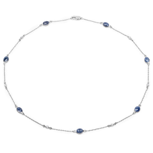 6.43 Carat Genuine Blue Sapphire and White Diamond .925 Sterling Silver Necklace by Bids.com