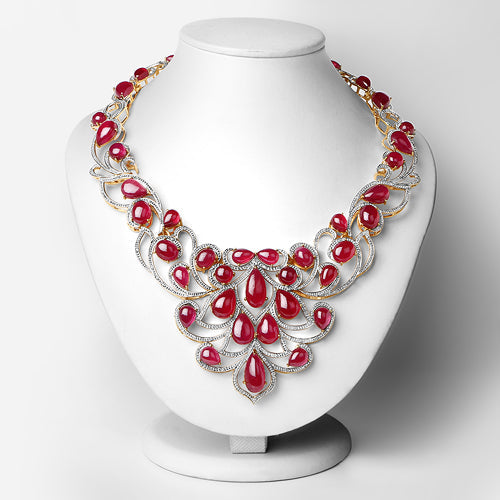 160.14 Carat Glass Filled Ruby and White Diamond .925 Sterling Silver Necklace by Bids.com