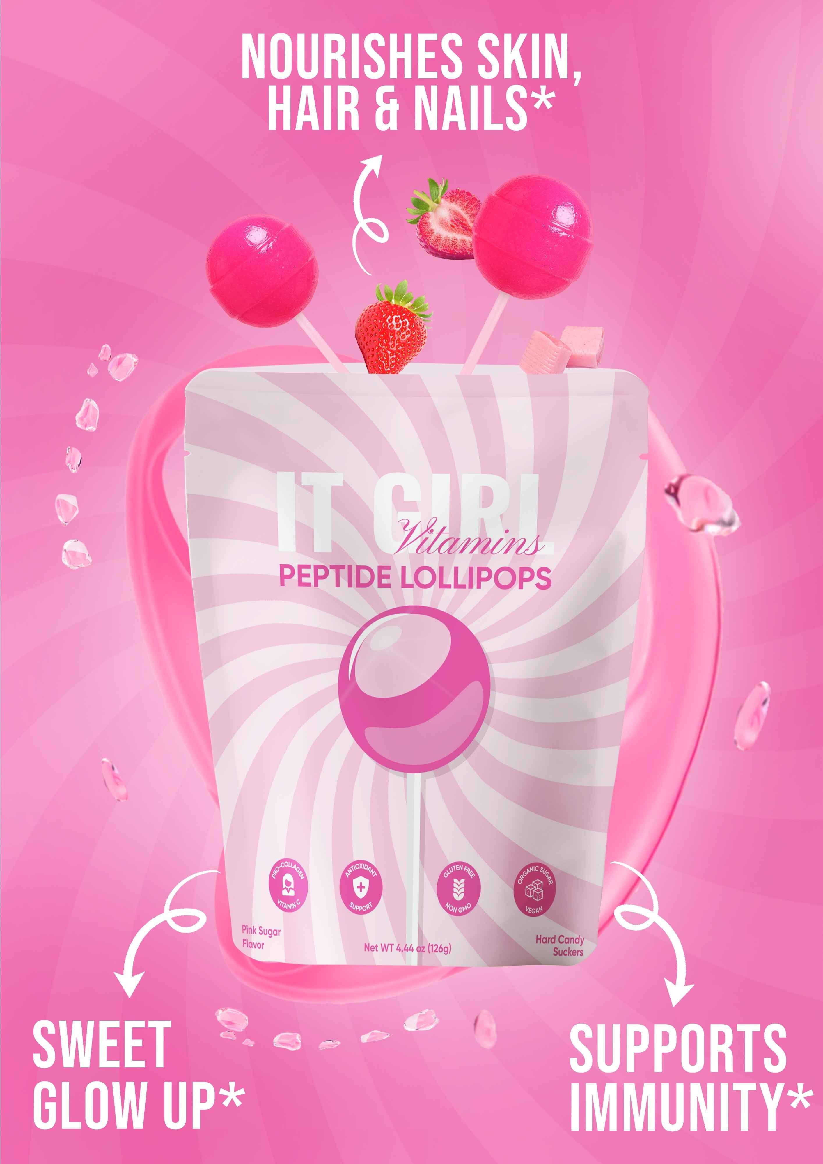 It Girl Beauty Lollipops - Collagen Peptides & Vitamin C Healthy Candy for Skin, Hair, Nails
