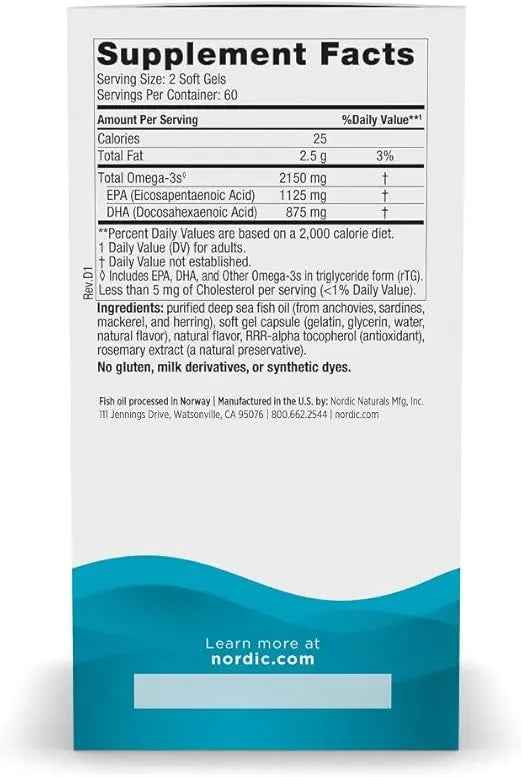 Nordic Naturals Ultimate Omega 2X, Lemon Flavor - 120 Soft Gels - 2150 mg Omega-3 - High-Potency Fish Oil with EPA & DHA - Promotes Brain & Heart Health - Non-GMO - 60 Servings
