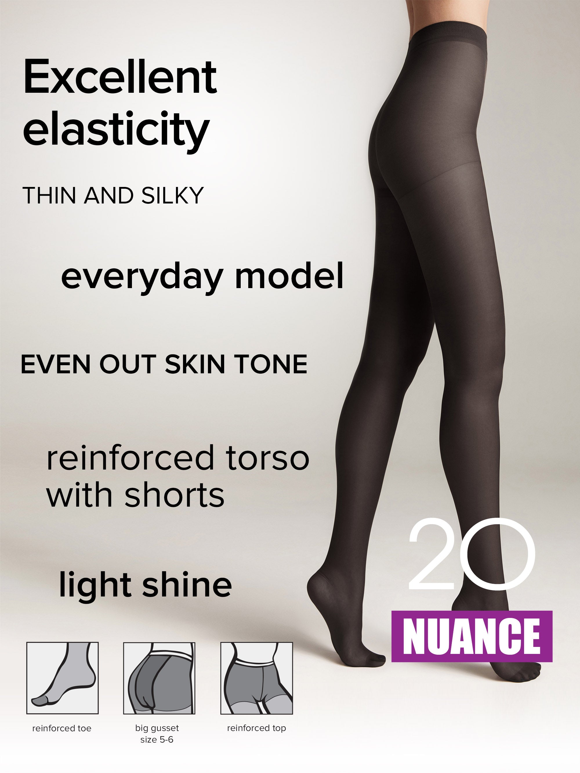 Tights Conte Nuance 20 Den - Reinforced Shorts - DestGlow