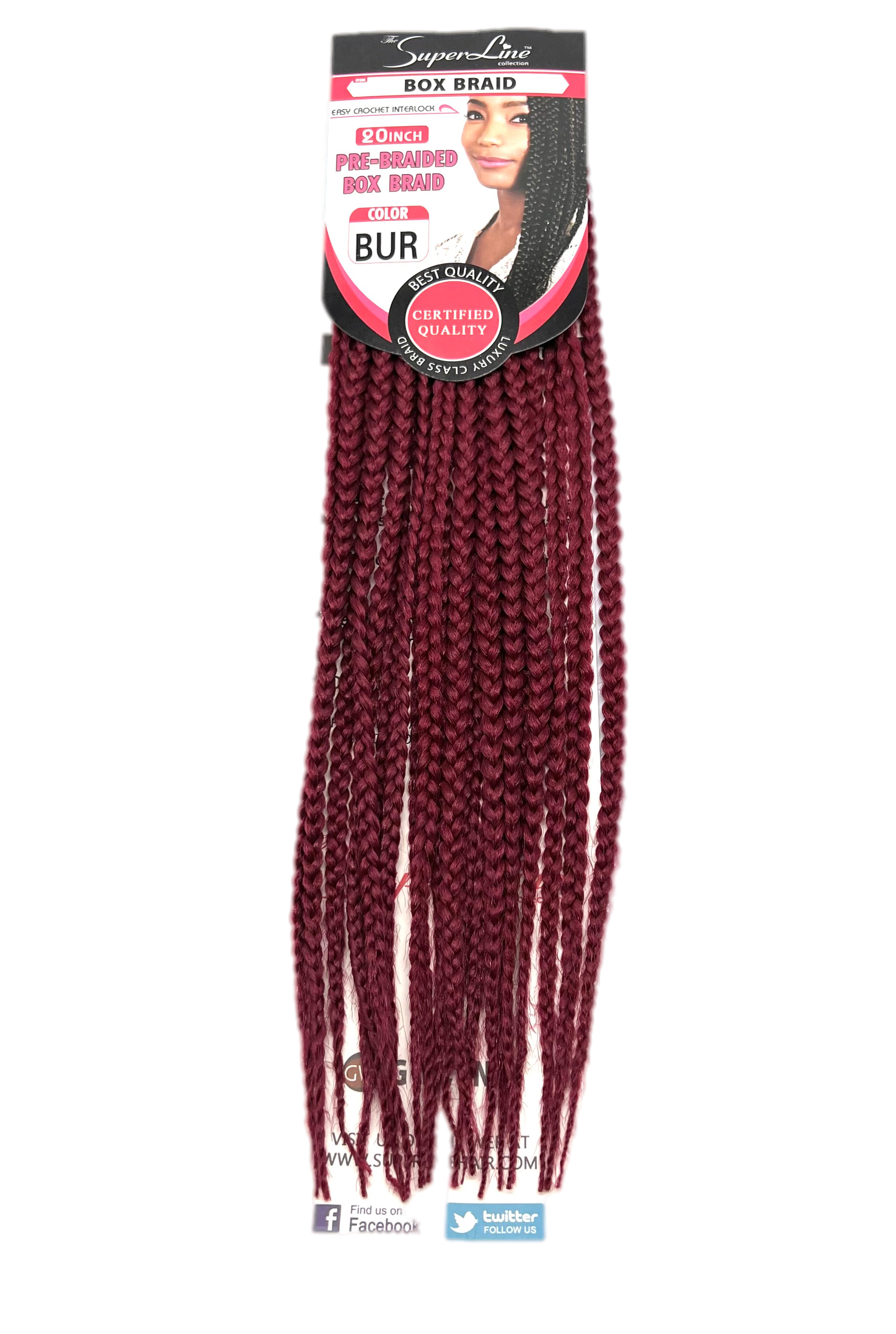 Super Line Pre-Braided Box Braid 20 in, Color BUR