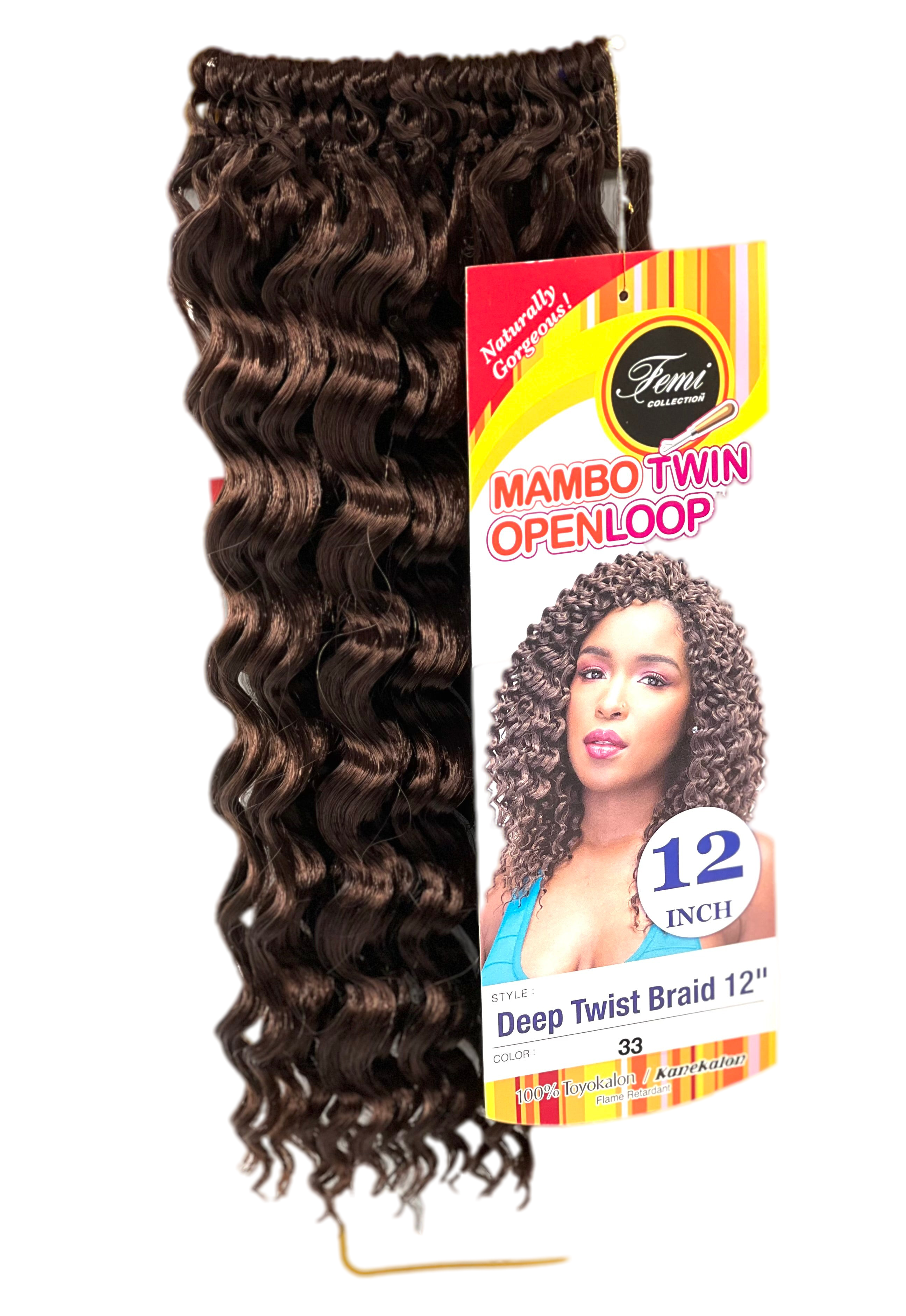 Femi Collection Mambo Twin Open Loop Deep Twist Braid 12 in, Color OET1B/30