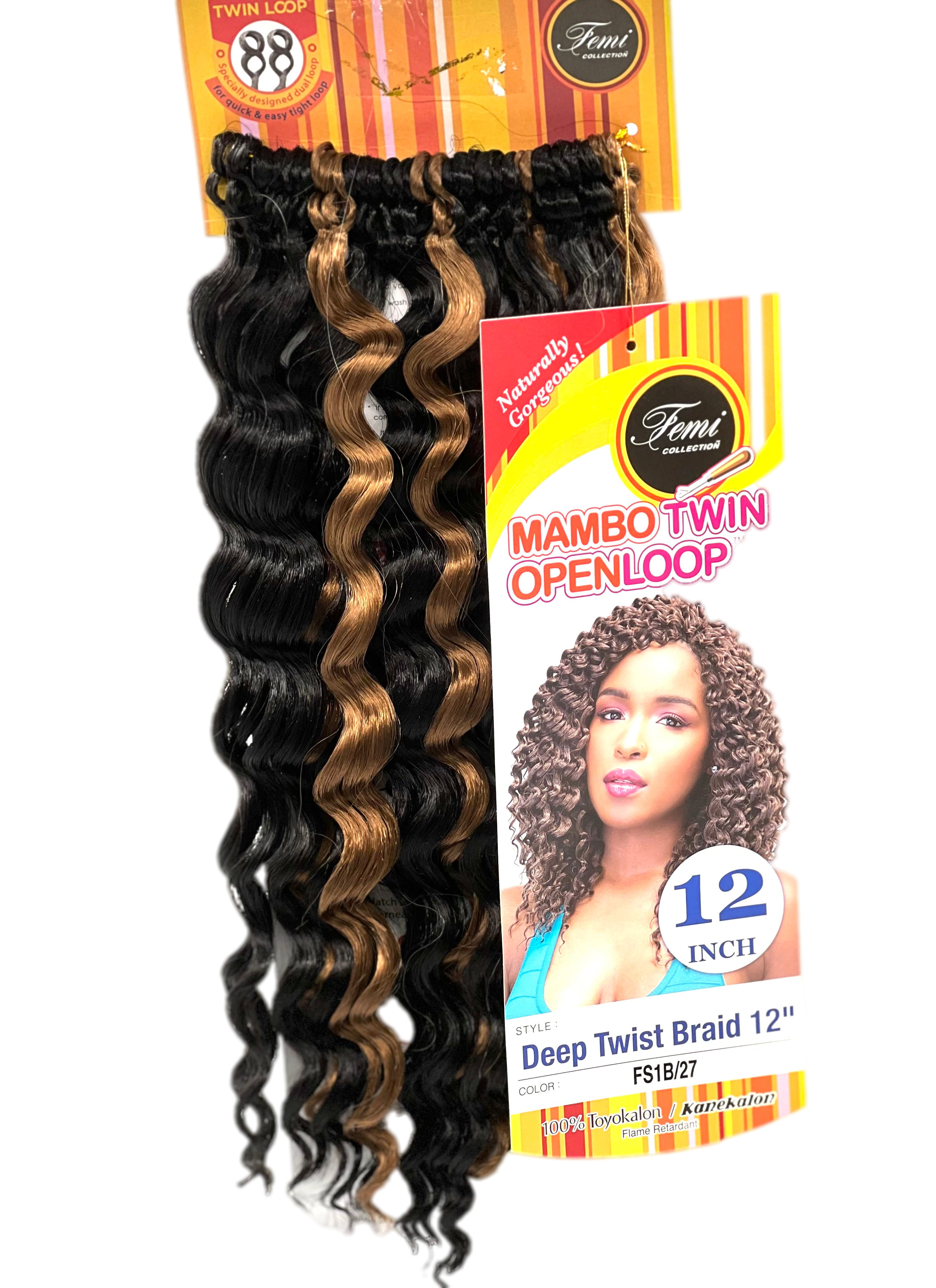Femi Collection Mambo Twin Open Loop Deep Twist Braid 12 in, Color OET1B/30