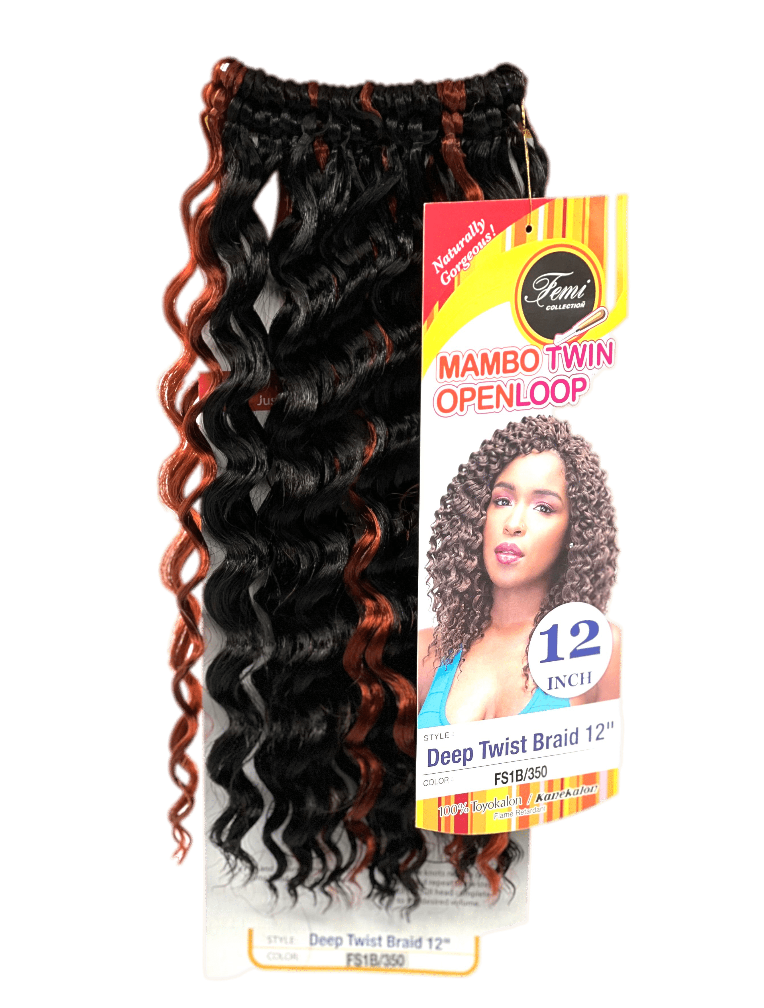 Femi Collection Mambo Twin Open Loop Deep Twist Braid 12 in, Color FS1B/350