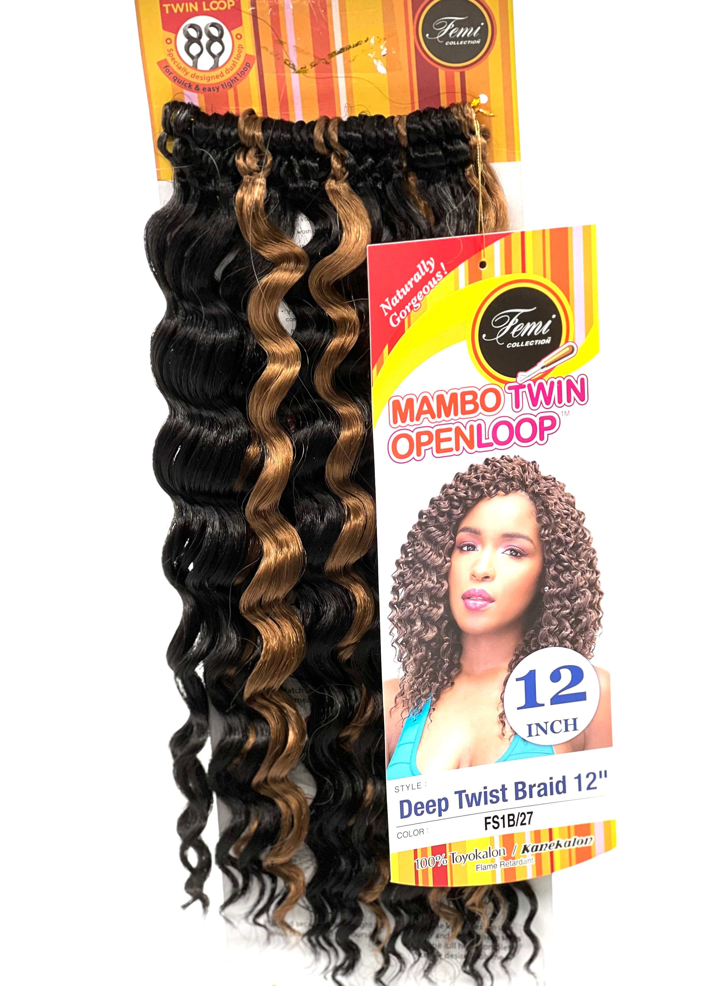 Femi Collection Mambo Twin Open Loop Deep Twist Braid 12 in, Color OET1B/30
