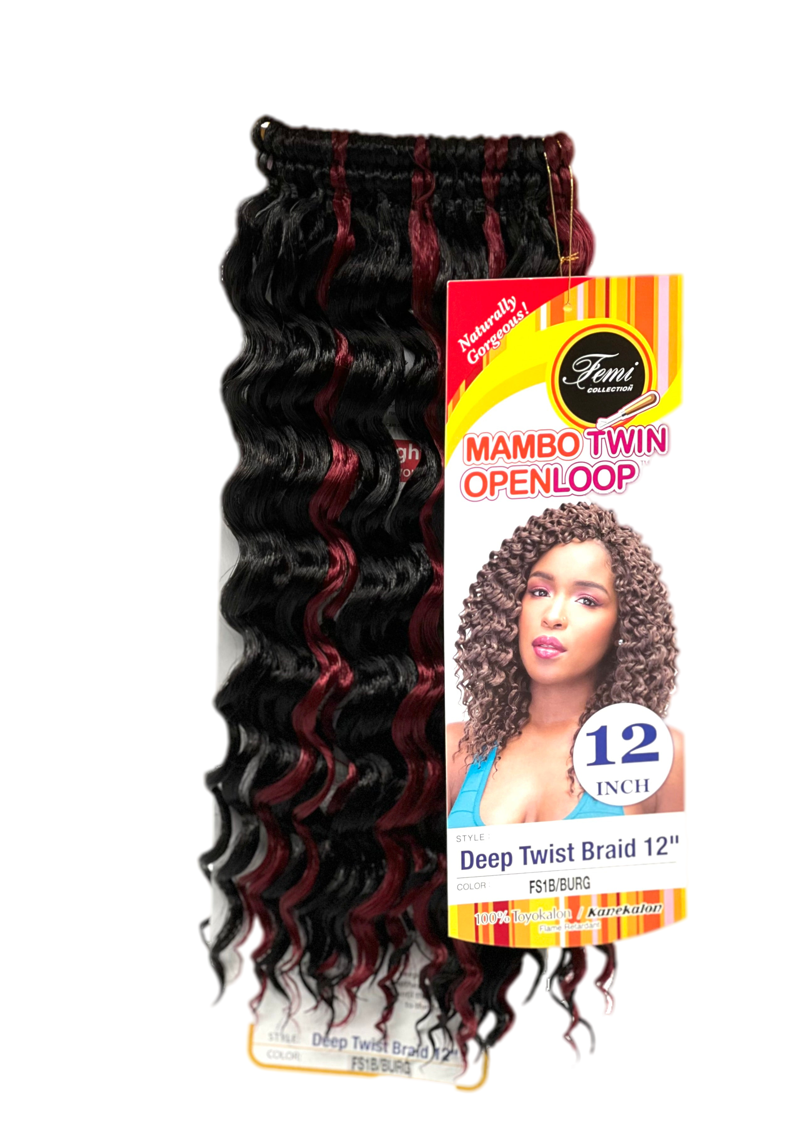 Femi Collection Mambo Twin Open Loop Deep Twist Braid 12 in, Color FS1B/BURG
