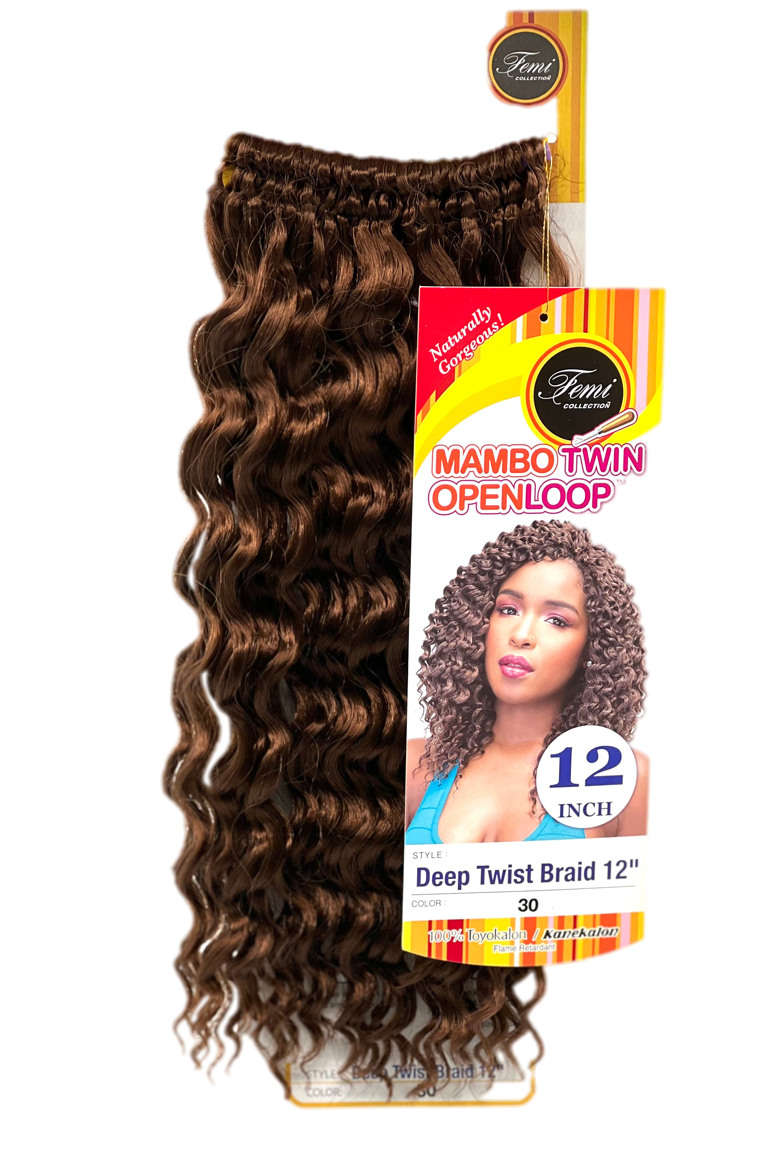 Femi Collection Mambo Twin Open Loop Deep Twist Braid 12 in, Color OET1B/30