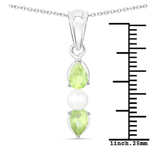 1.40 Carat Genuine Peridot and Pearl .925 Sterling Silver Pendant DestGlow