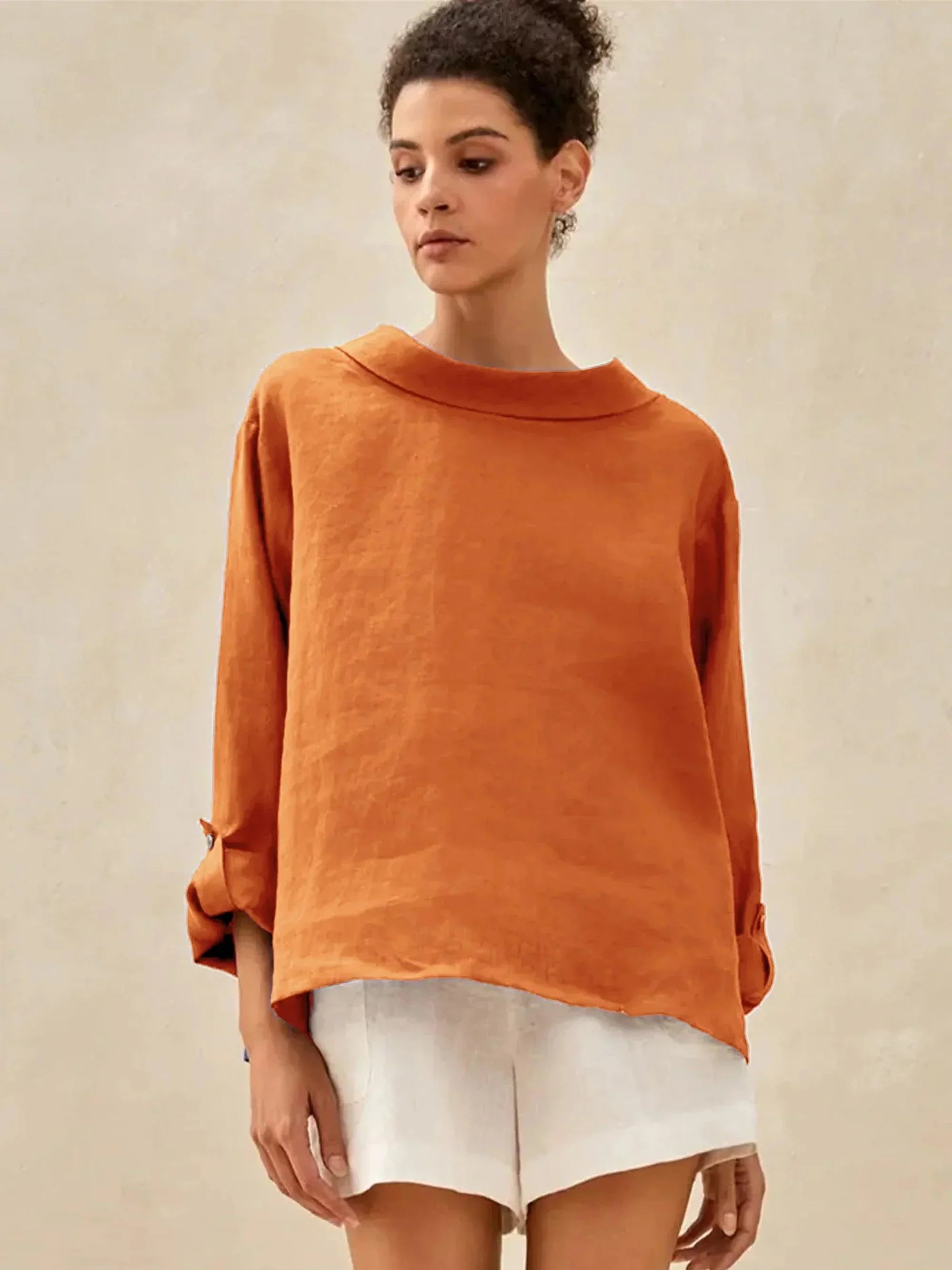 100% Linen Draped Neck Top HOLLIS by LINTICO