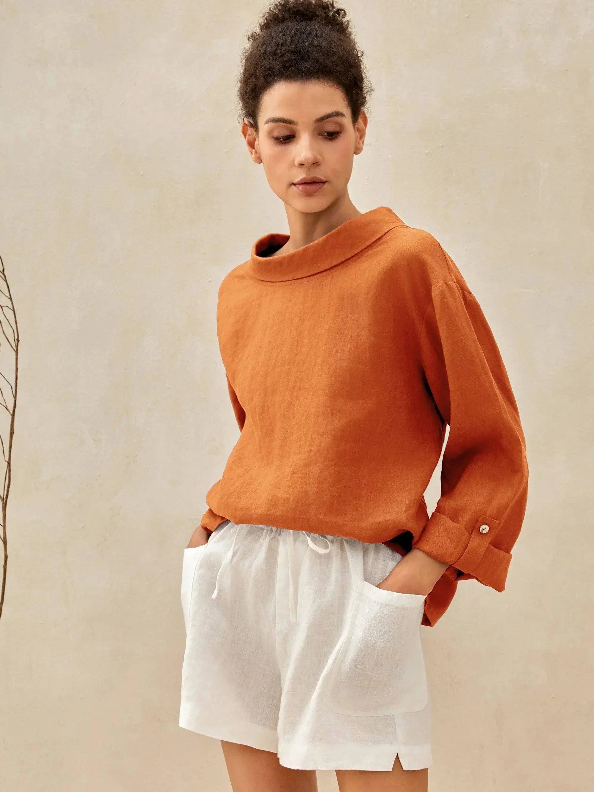 100% Linen Draped Neck Top HOLLIS by LINTICO