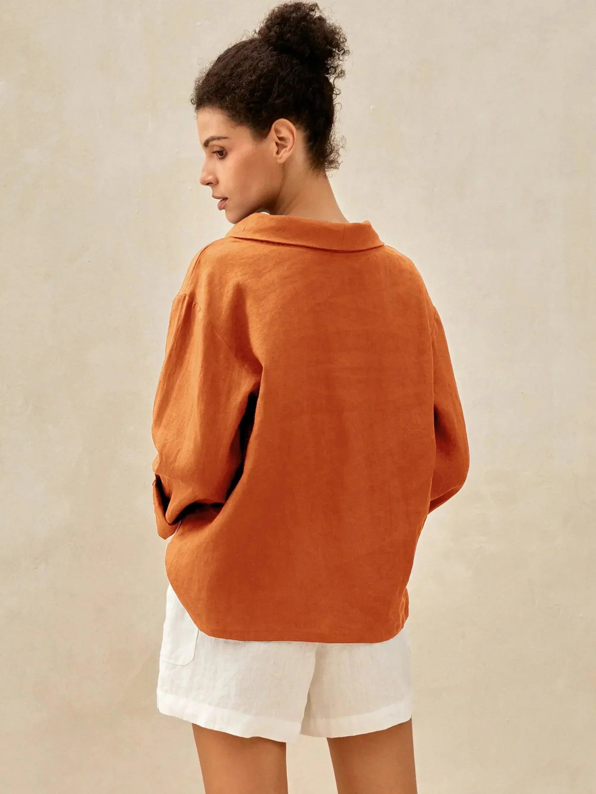 100% Linen Draped Neck Top HOLLIS by LINTICO