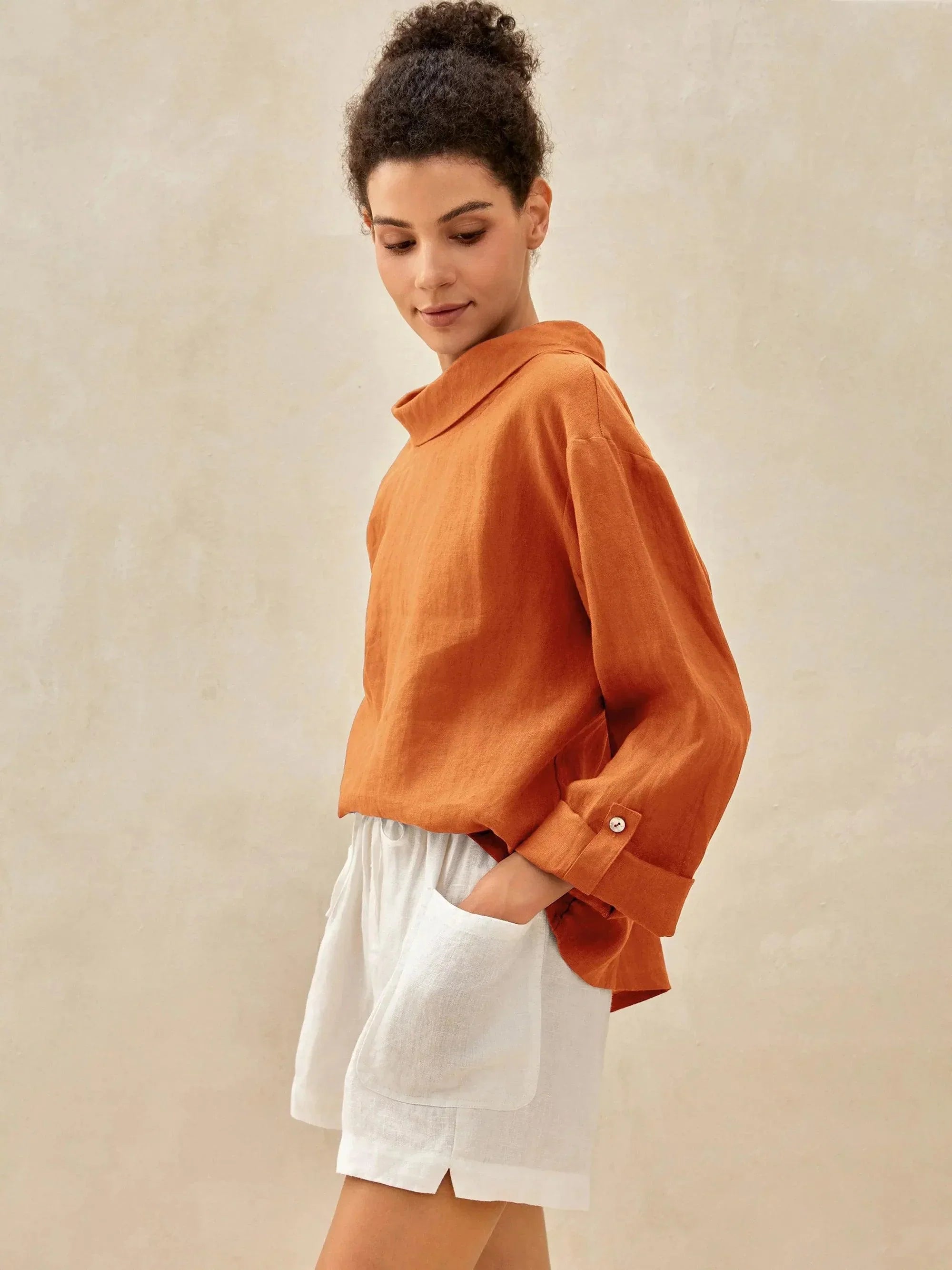 100% Linen Draped Neck Top HOLLIS by LINTICO