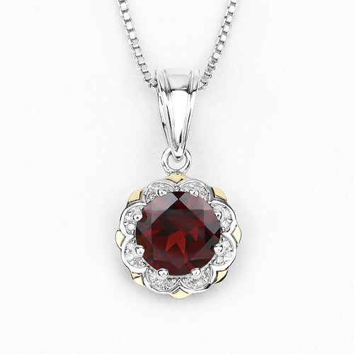 2.32 Carat Genuine Garnet and White Diamond 14K Yellow Gold with .925 Sterling Silver Pendant by Bids.com