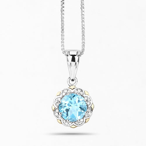 2.32 Carat Genuine Swiss Blue Topaz and White Diamond 14K Yellow Gold with .925 Sterling Silver Pendant by Bids.com