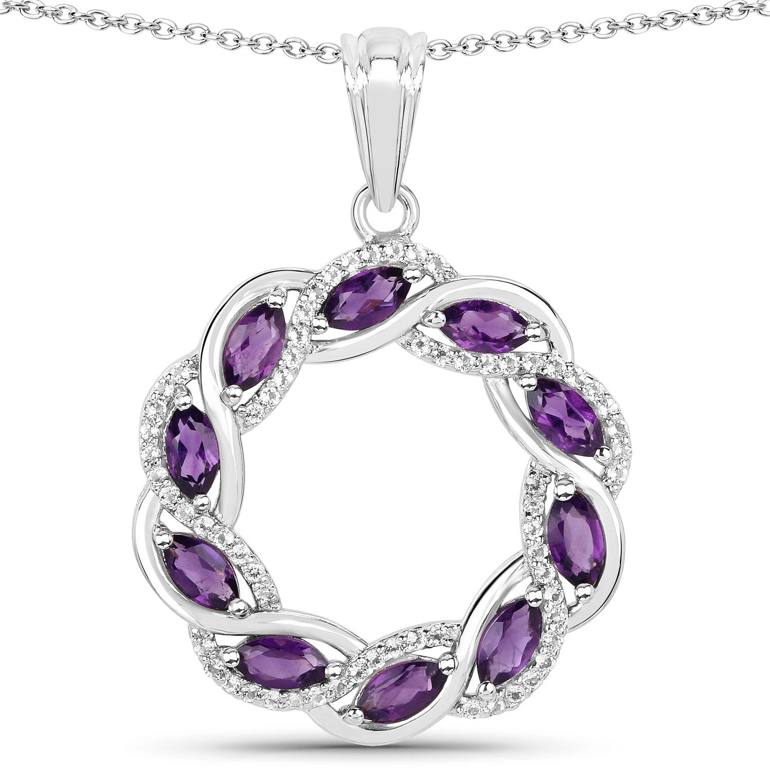 1.83 Carat Genuine Amethyst and White Topaz .925 Sterling Silver Pendant by Avera Group