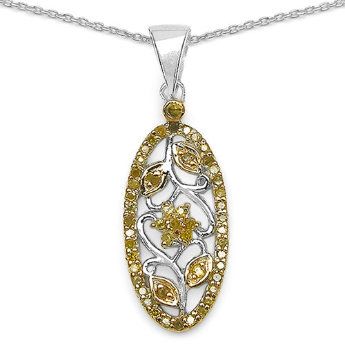 0.27 Carat Genuine Yellow Diamond .925 Sterling Silver Pandent DestGlow