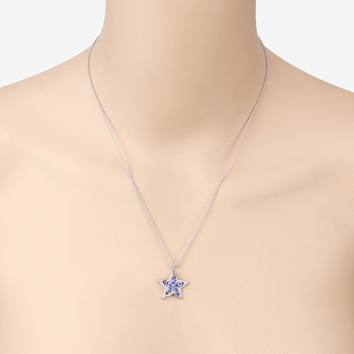 1.17 Carat Genuine Tanzanite and White Zircon .925 Sterling Silver Pendant DestGlow