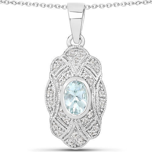 0.48 Carat Genuine Aquamarine and White Topaz .925 Sterling Silver Pendant by Bids.com