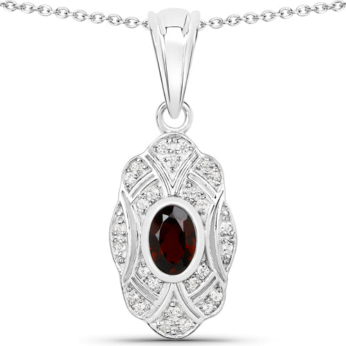 0.63 Carat Genuine Garnet and White Topaz .925 Sterling Silver Pendant by Bids.com