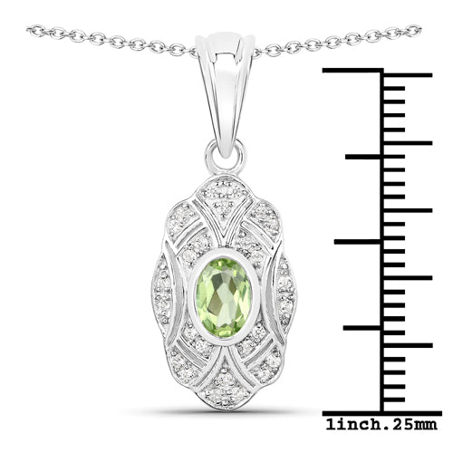0.55 Carat Genuine Peridot and White Topaz .925 Sterling Silver Pendant by Bids.com