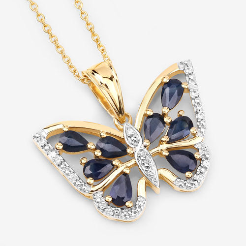 1.67 Carat Genuine Blue Sapphire and White Zircon .925 Sterling Silver Pendant DestGlow