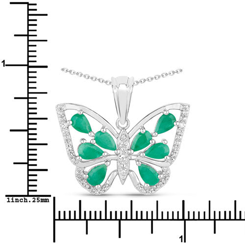 1.91 Carat Genuine Emerald and White Zircon .925 Sterling Silver Pendant DestGlow