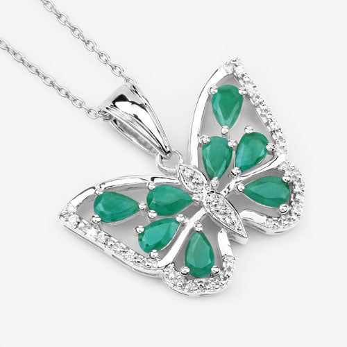 1.91 Carat Genuine Emerald and White Zircon .925 Sterling Silver Pendant DestGlow