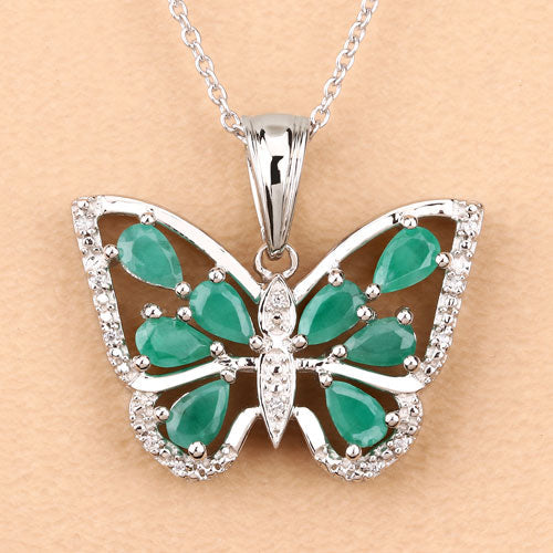 1.91 Carat Genuine Emerald and White Zircon .925 Sterling Silver Pendant DestGlow