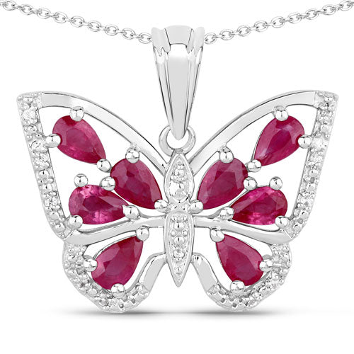 2.07 Carat Genuine Ruby and White Zircon .925 Sterling Silver Pendant DestGlow