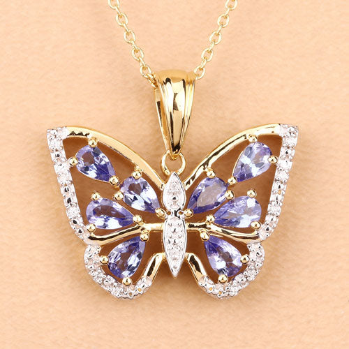 1.75 Carat Genuine Tanzanite and White Zircon .925 Sterling Silver Pendant by Bids.com