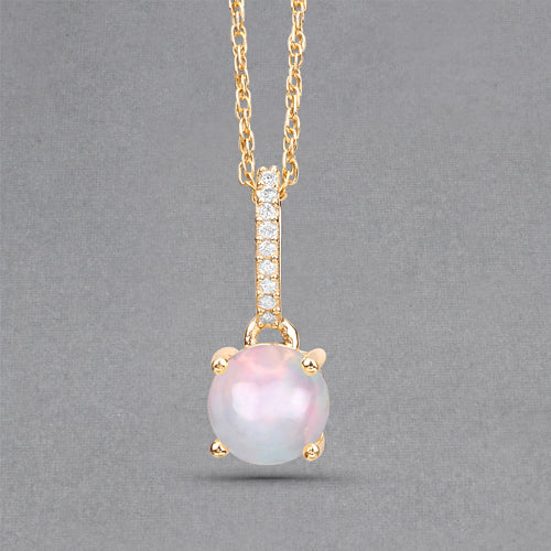 0.53 Carat Genuine Ethiopian Opal and White Diamond 10K Yellow Gold Pendant DestGlow