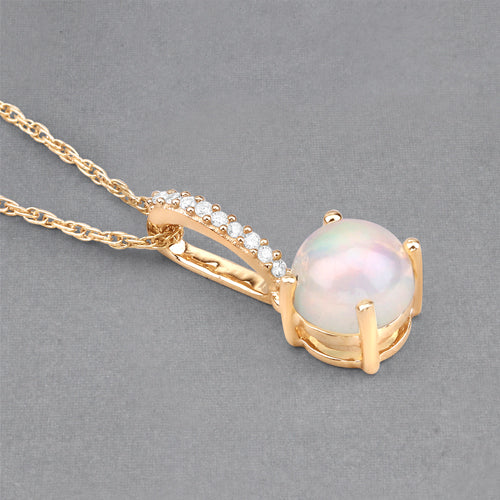 0.53 Carat Genuine Ethiopian Opal and White Diamond 10K Yellow Gold Pendant DestGlow