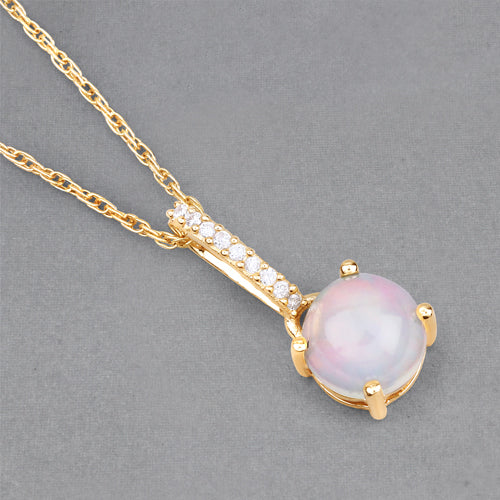 0.53 Carat Genuine Ethiopian Opal and White Diamond 10K Yellow Gold Pendant DestGlow