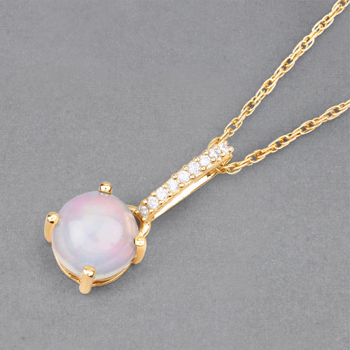 0.53 Carat Genuine Ethiopian Opal and White Diamond 10K Yellow Gold Pendant DestGlow