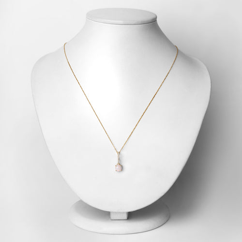 0.53 Carat Genuine Ethiopian Opal and White Diamond 10K Yellow Gold Pendant DestGlow
